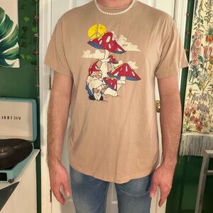 EARTHBOUND Tan T-Shirt with Gnome and Mushroom Graphic